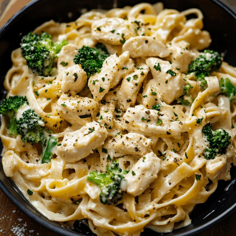 Chicken Turkey Bacon Alfredo Fettuccine with Broccoli
