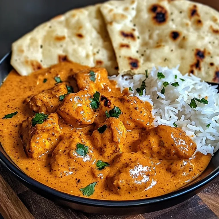 Butter Chicken with Coriander, Rice, and Naan