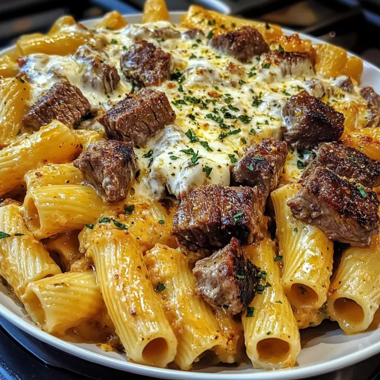Cheesy Beef Rigatoni in Garlic Cream Sauce