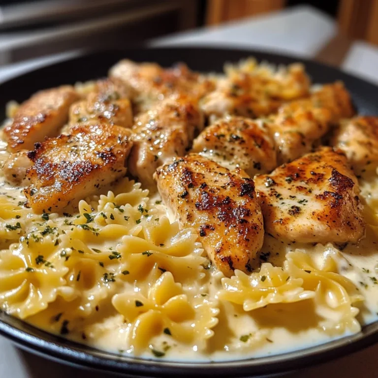 Cheesy Garlic Butter Chicken with Bowtie Pasta and Creamy Sauce