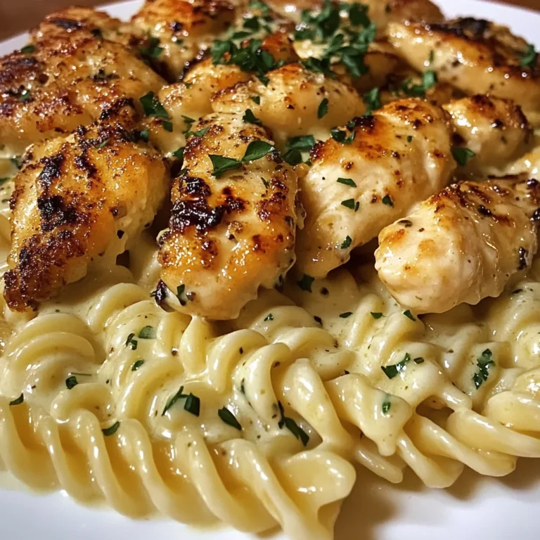Cheesy Rotini Alfredo with Garlic Chicken Strips