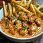 Creamy Butter Chicken with Garlic Cream Sauce and Hand-Cut Fries