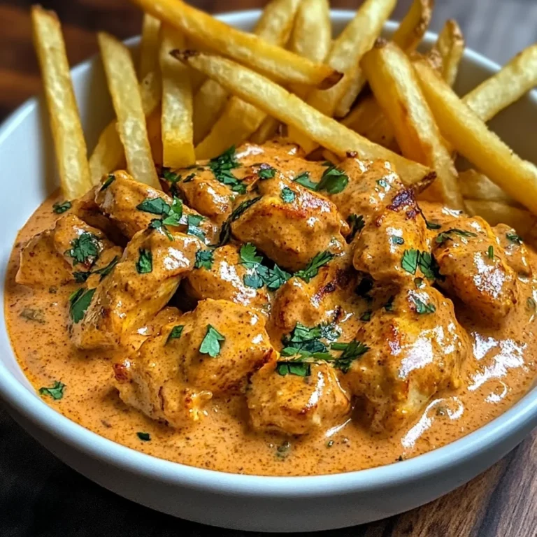 Creamy Butter Chicken with Garlic Cream Sauce and Hand-Cut Fries