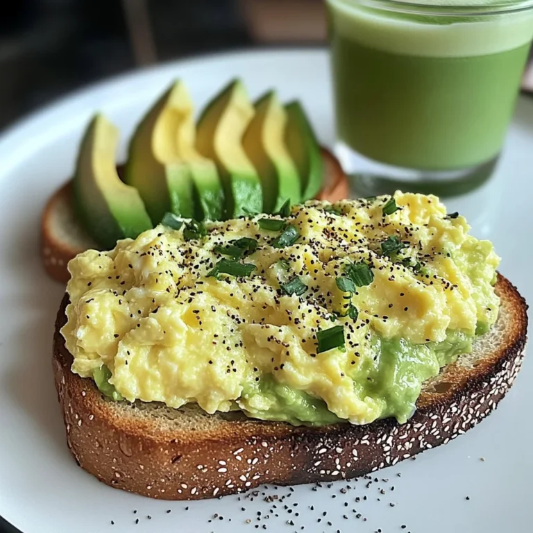Creamy Scrambled Eggs with Avocado Toast & Iced Matcha Latte