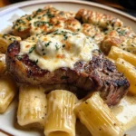Garlic Cream Steak with Rigatoni in Provolone Cream Sauce