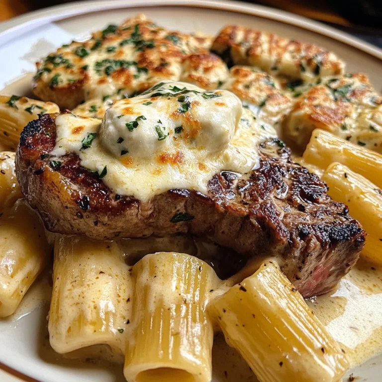 Garlic Cream Steak with Rigatoni in Provolone Cream Sauce