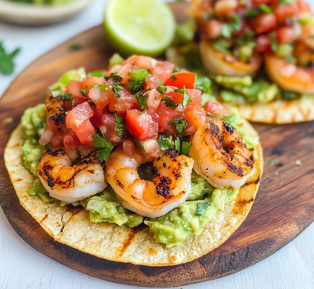 Grilled Shrimp Tostadas with Guacamole &amp; Pico de Gallo