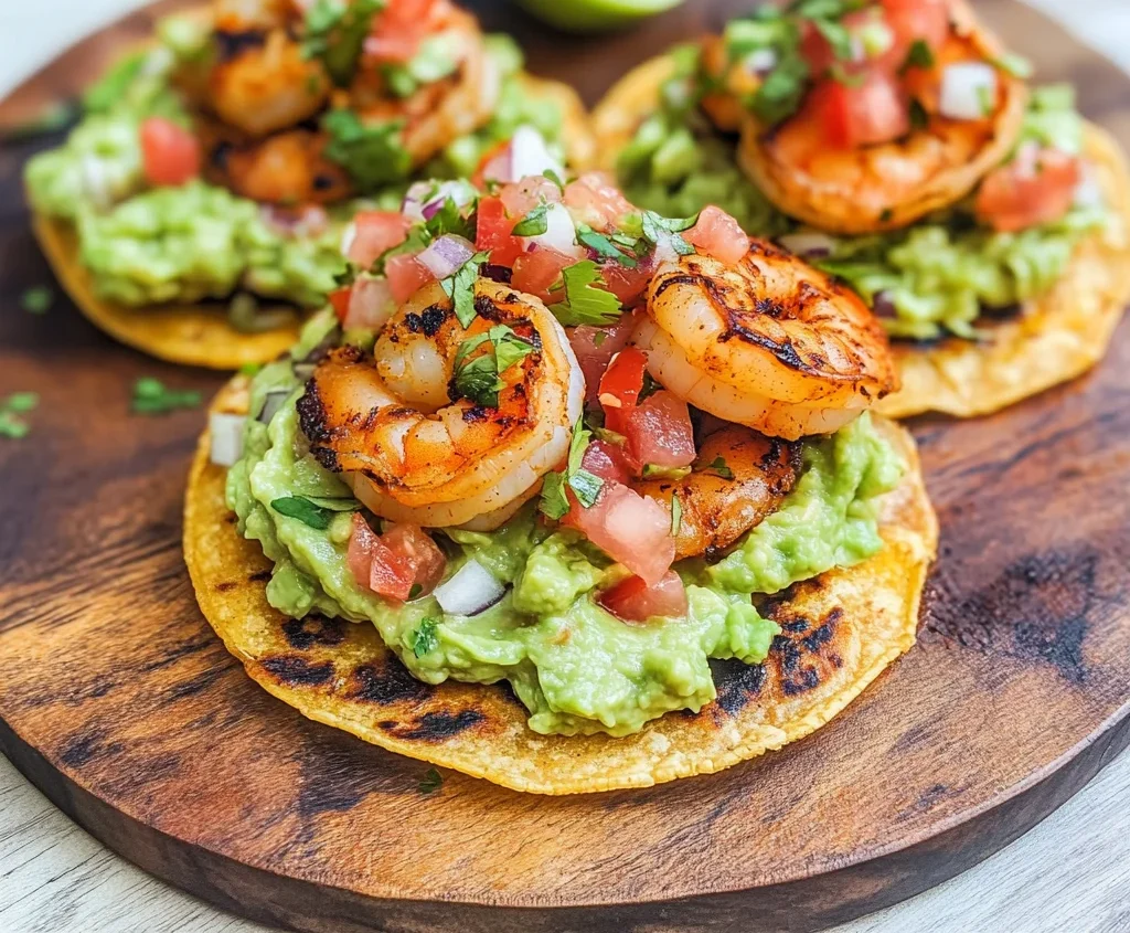Grilled Shrimp Tostadas with Guacamole &amp; Pico de Gallo