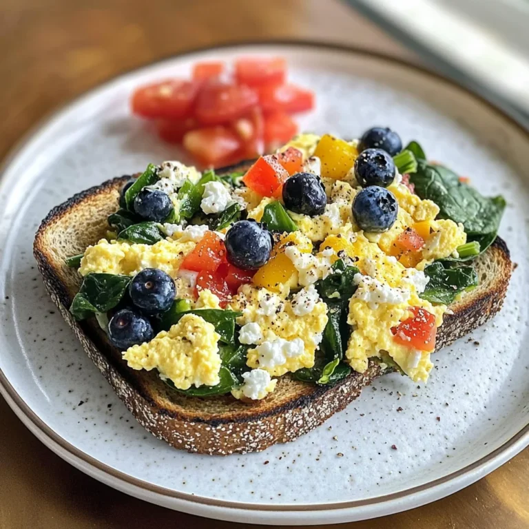 Veggie Egg Scramble with Cottage Cheese & Blueberry Toast