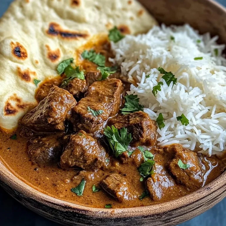 Beef Coconut Curry with Fragrant Rice and Warm Naan