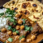 Creamy Coconut Beef and Chickpea Curry with Fresh Garlic Naan