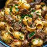 Decadent Beef and Pasta in Creamy Garlic Alfredo