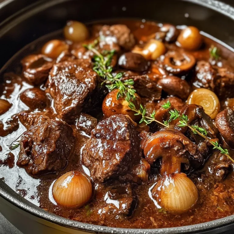 French Beef Bourguignon with Wine-Braised Mushrooms and Pearl Onions