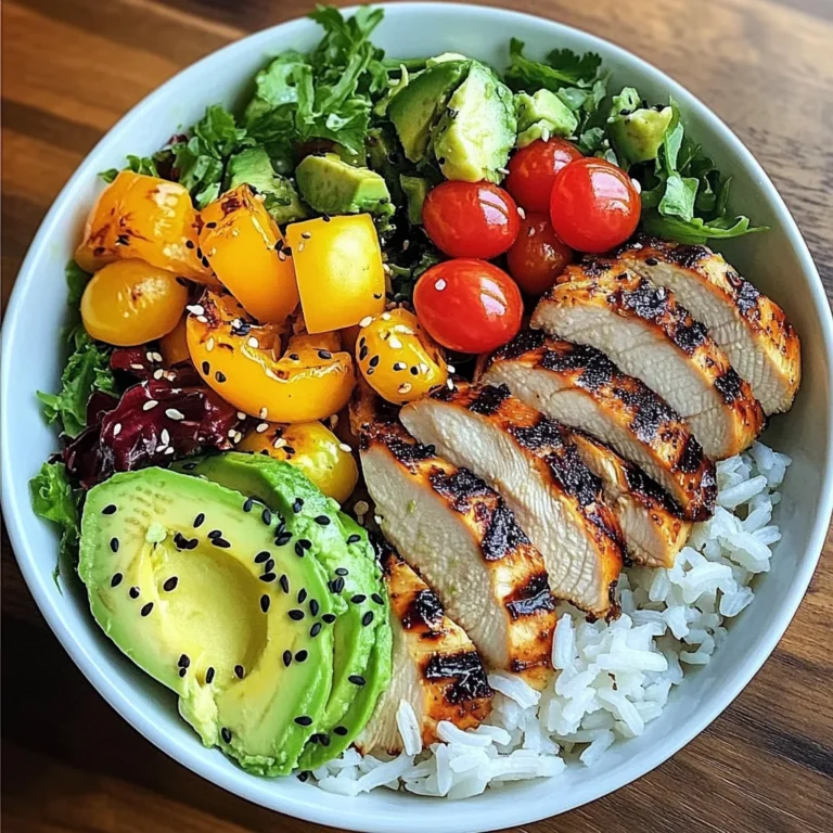 Rainbow Grilled Chicken Rice Bowl with Avocado & Crunchy Salad