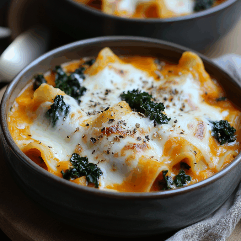 Butternut Squash Lasagna Soup with Kale & Mozzarella