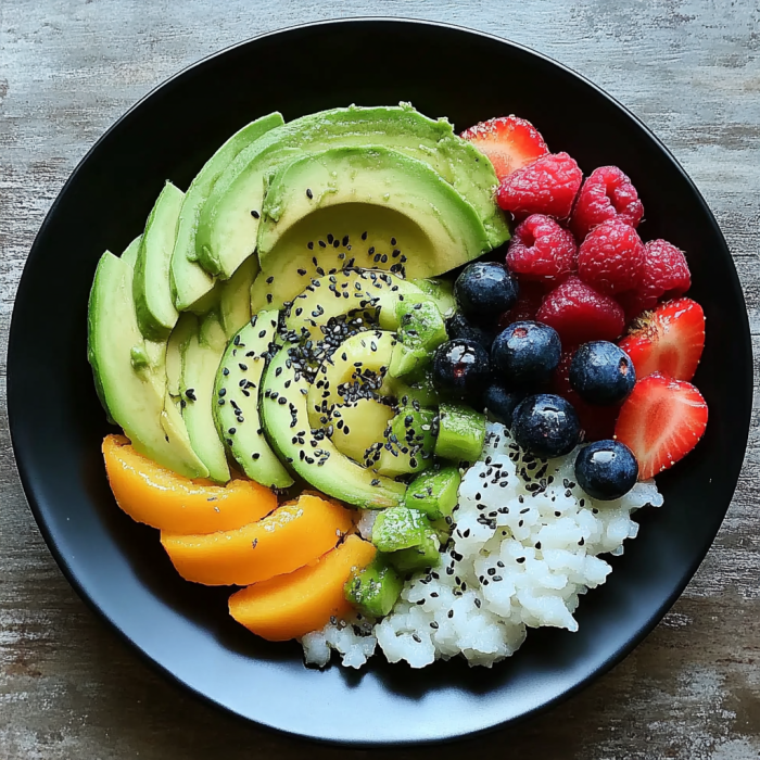 Avocado Rice Cake & Fruit Power Plate