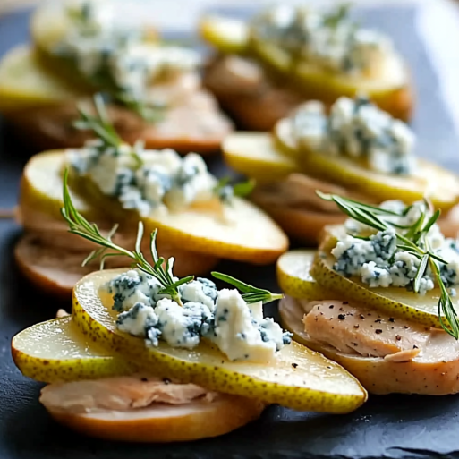 turkey slices, Pear, And Blue Cheese Appetizers